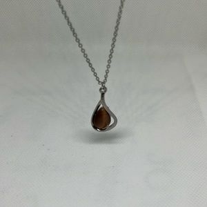 Silver Toned Tiger’s Eye Like Stone Necklace.